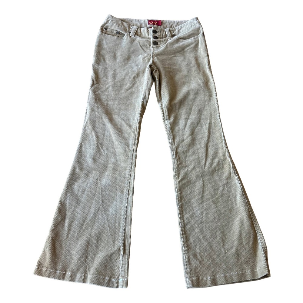 Vintage 90s Y2K TILT Beige Tan Low Rise Flare Corduroy Pants Button Fly Trousers